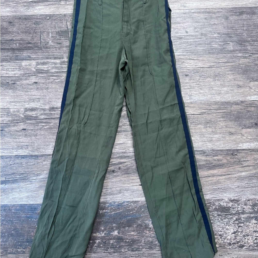 Zara Trafaluc Olive Green Chino Pants with Black Contrasting Stripes Womens XS